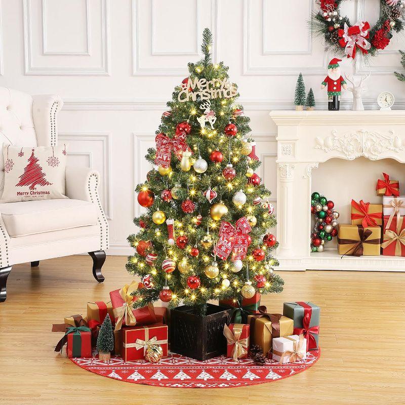 4.5 Ft Artificial Christmas Tree, Pre-Lit Christmas Tree with 300 Warm White LED lights, Holiday Xmas Tree with Vintage Potted Base