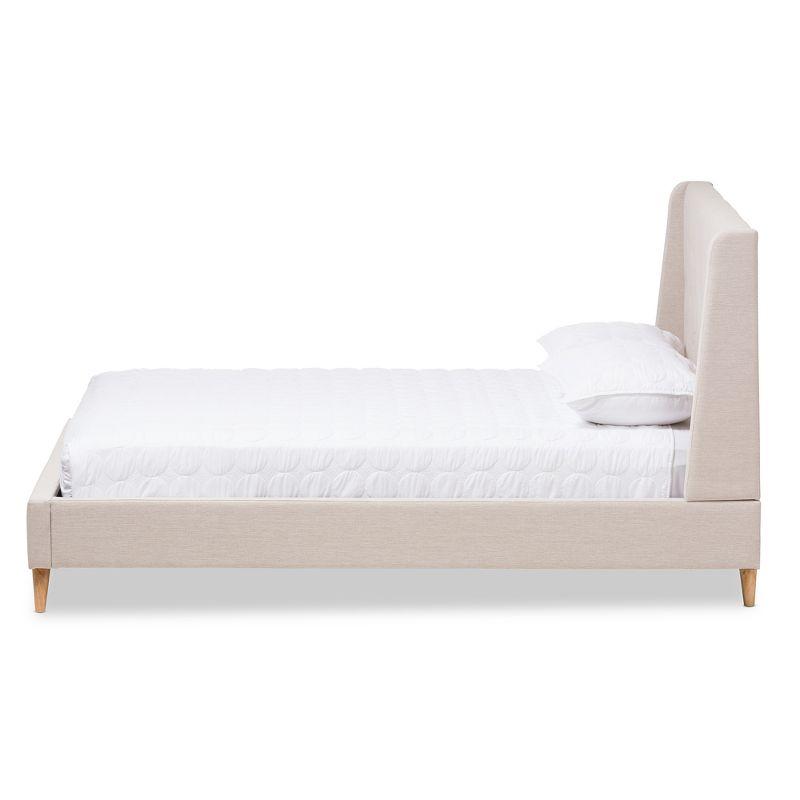 Baxton Studio Queen Adelaide Retro Modern Fabric Upholstered Platform Bed Light Beige: No Box Spring Needed, Polyester Fill
