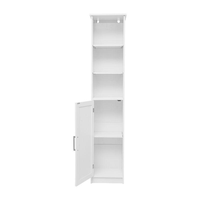 Flash Furniture Vega Freestanding Narrow Bathroom Linen Tower Storage Cabinet Organizer with Door, In-Cabinet Adjustable Shelf, and Upper Open Shelves