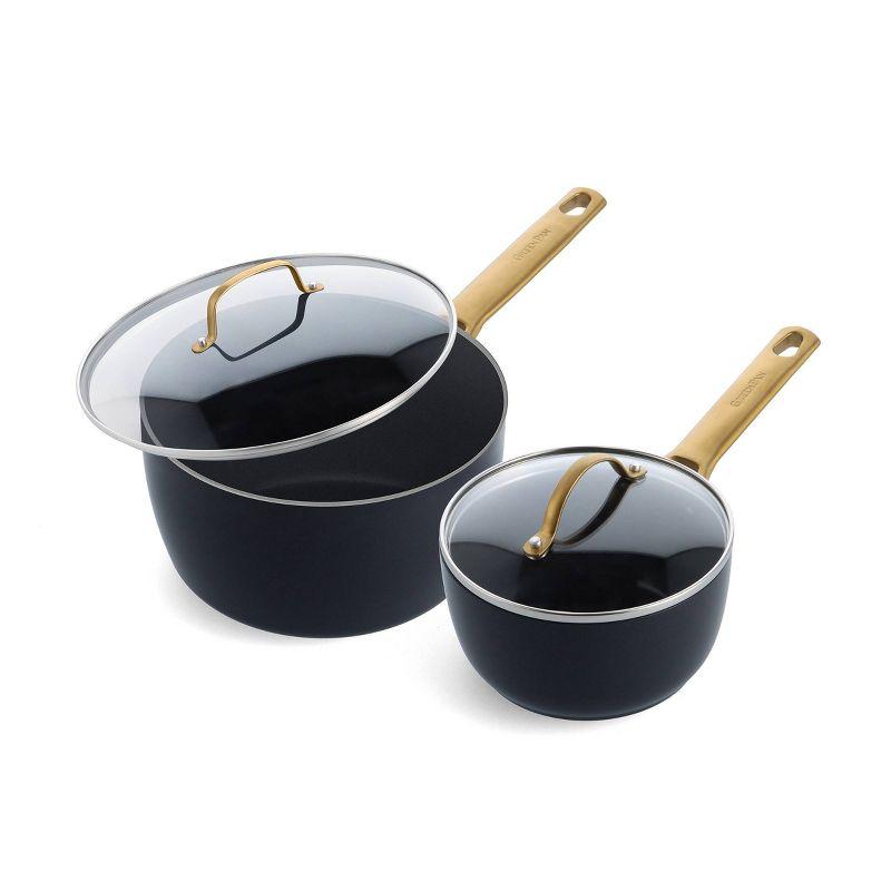 GreenPan Reserve Black Healthy Ceramic Nonstick Saucepan Set with Lids, 1.5qt and 3qt