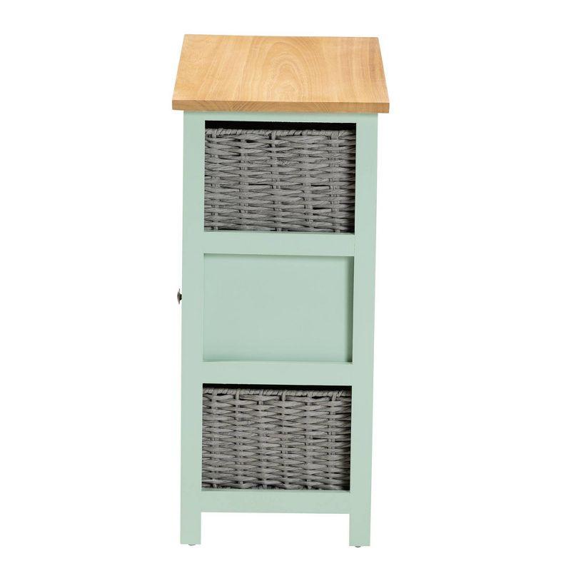 Valtina Two-Tone Wood 3 Drawer Storage Unit with Baskets Oak Brown/Gray/Mint Green - Baxton Studio