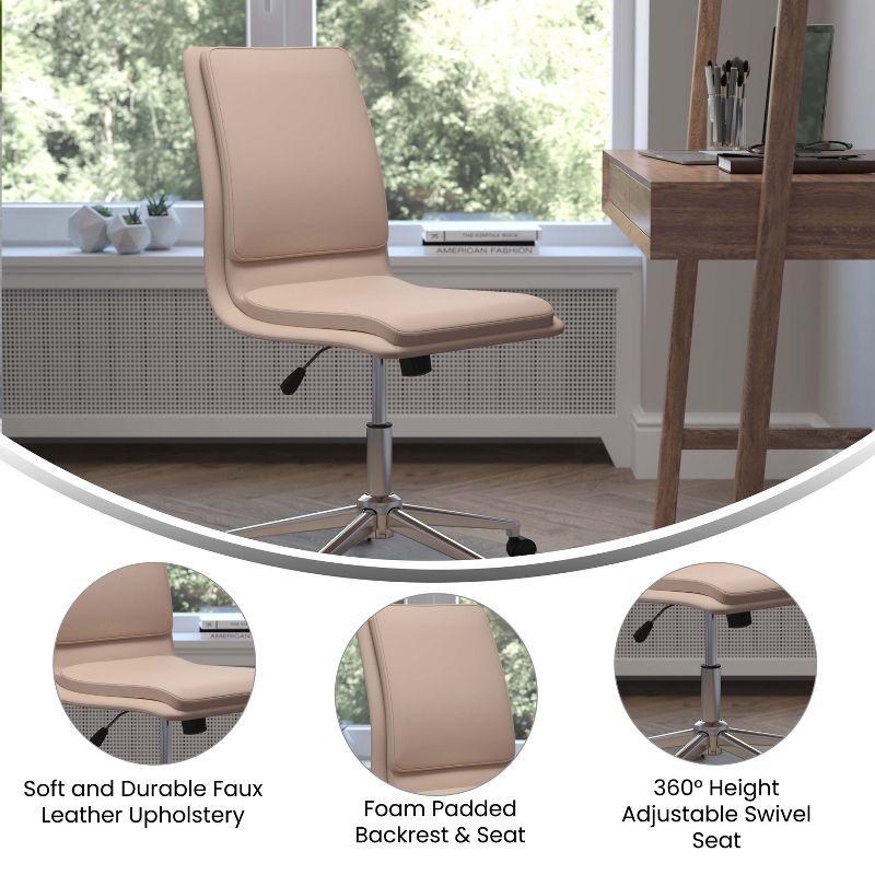 Ergonomic Taupe LeatherSoft Armless Task Chair with Metal Swivel Base
