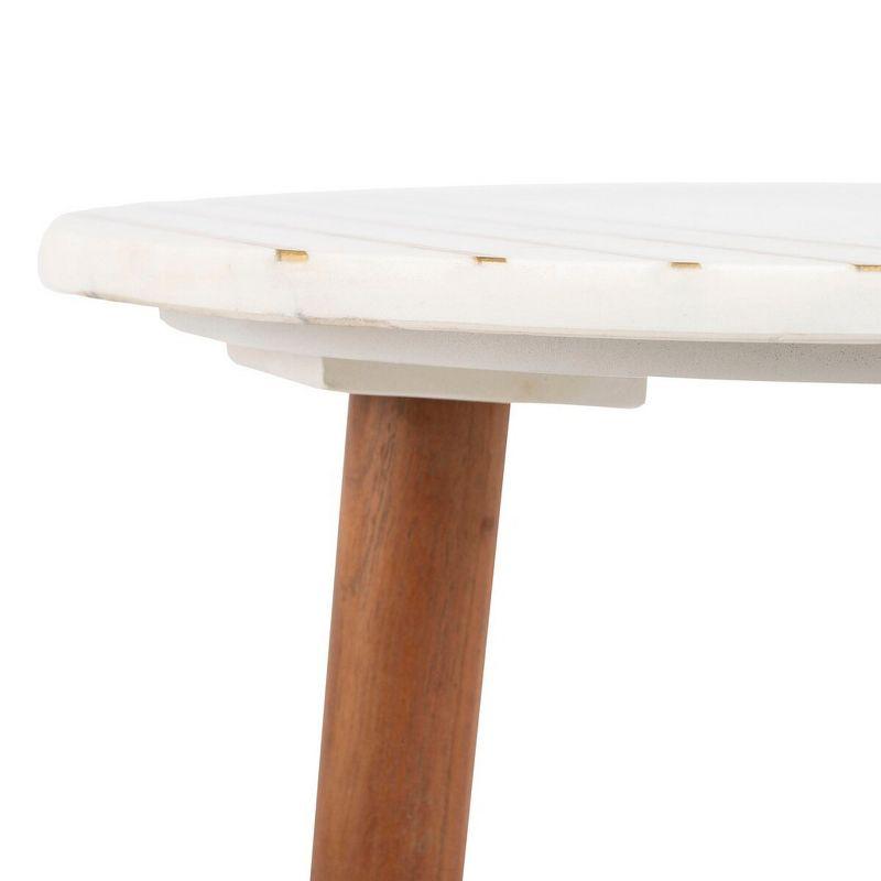 Transitional Round Wood & Stone Accent Table with Brass Inlay