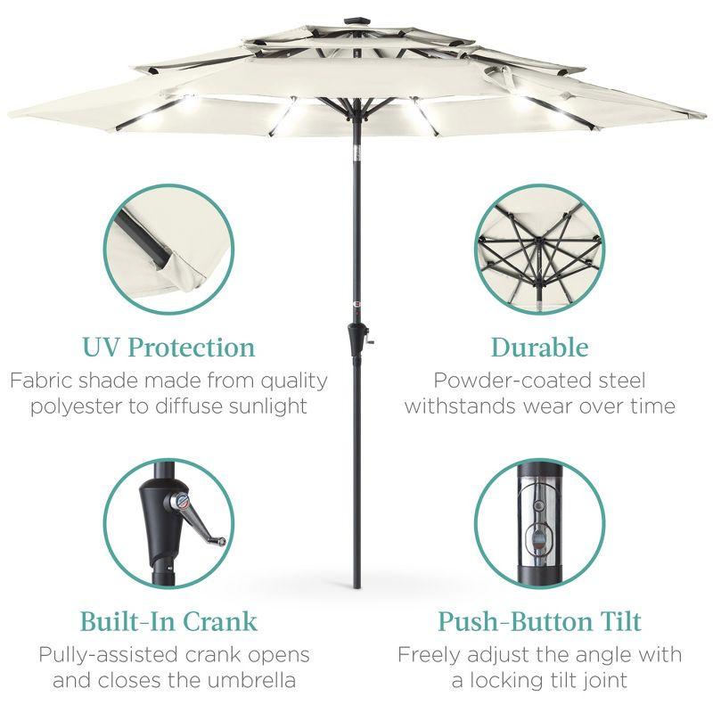 Best Choice Products 10ft 3-Tier Solar Patio Umbrella w/ 24 LED Lights, Tilt Adjustment, Easy Crank - Ivory