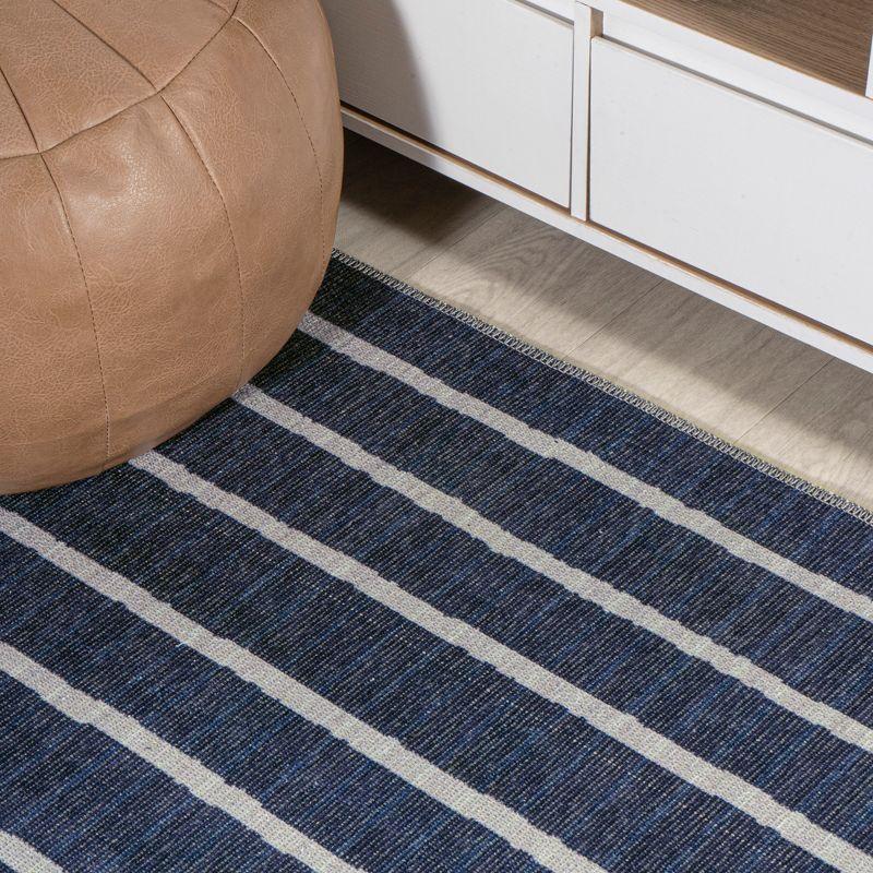 5' x 8' Rand Distressed Ticking Stripe Machine-Washable Area Rug, Navy/Ivory - JONATHAN Y