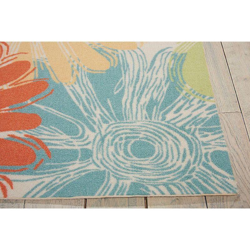 Ivory Floral Sketch 7'9" x 10'10" Synthetic Indoor/Outdoor Rug