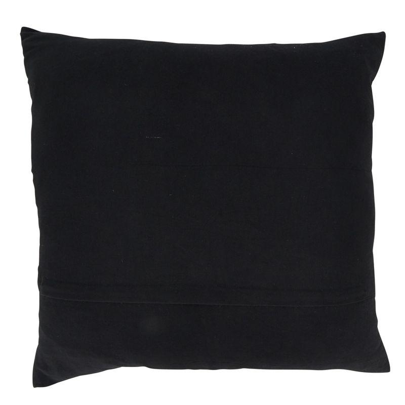 Black Cotton Embroidered Square Throw Pillow with Down Fill