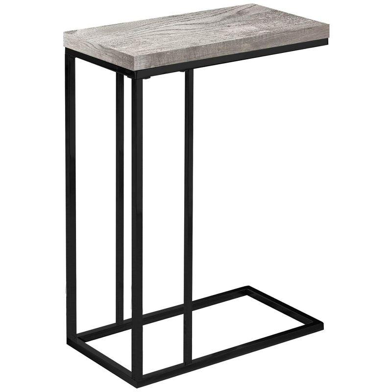 Gray Reclaimed Wood and Black Metal C-Shaped End Table