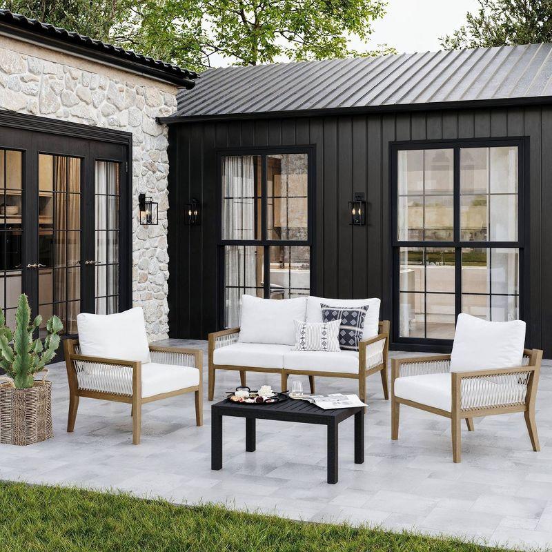 Nathan James 3pc Freya Bohemian Wood Outdoor Patio Conversation Set: Acacia Frame, Removable Cushions