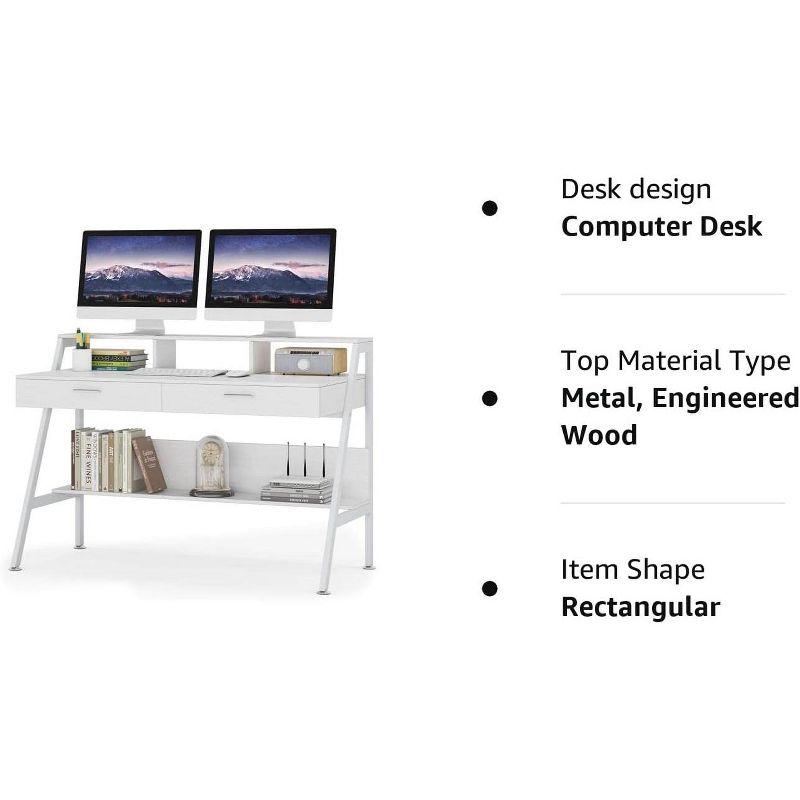 Tribesigns Modern 47" Computer Desk with Storage Shelf & Drawers,  Office Writing Desk Study Table with Monitor Stand Riser for Home Office