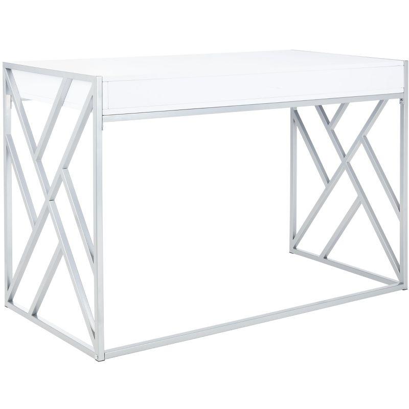 Elaine 1 Drawer Desk - White/Silver - Safavieh