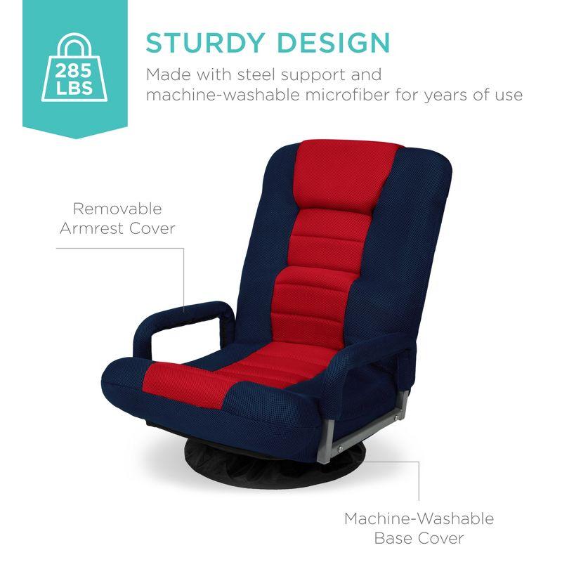 Best Choice Products 360-Degree Swivel Gaming Floor Chair w/ Armrest Handles, Foldable Adjustable Backrest - Blue/Red