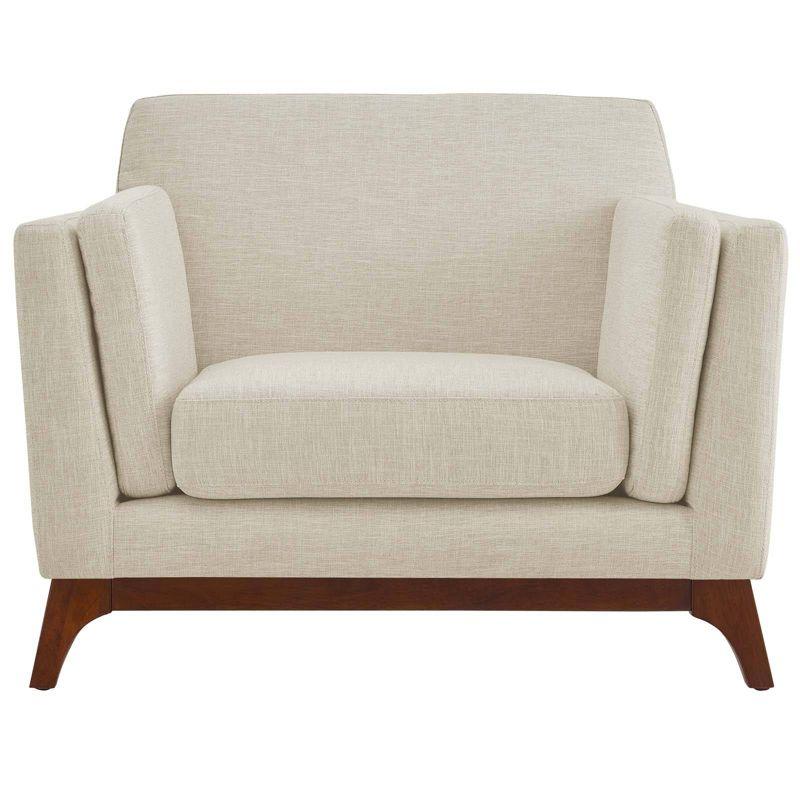 Mid-Century Modern Beige Upholstered Wood Accent Chair