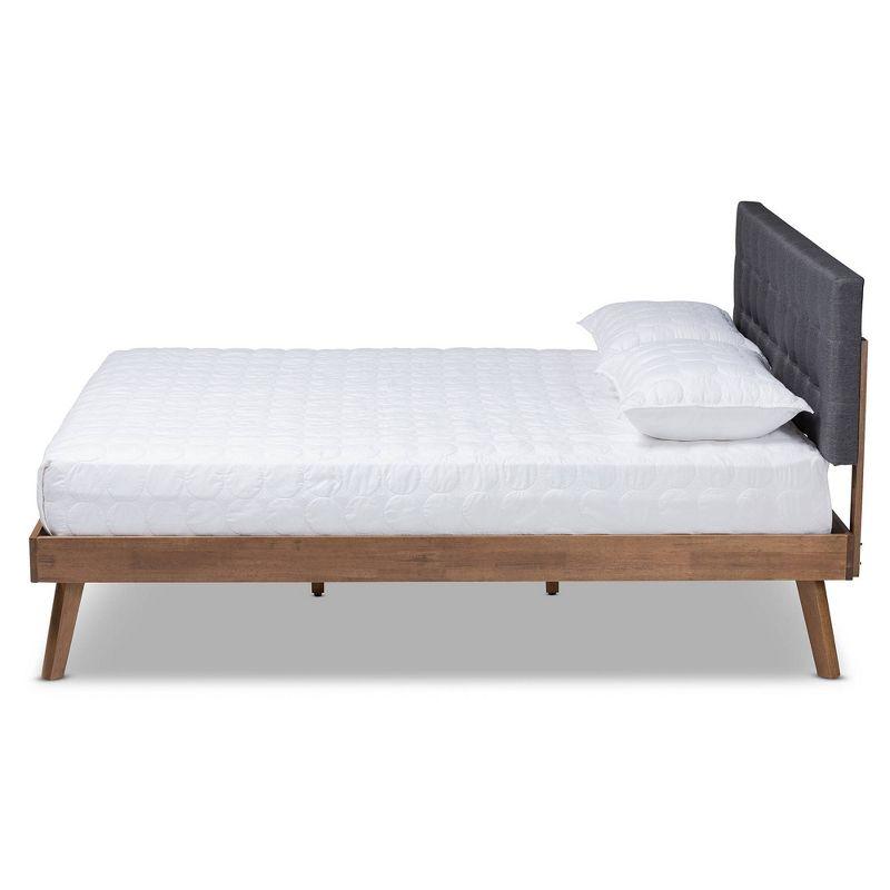 Devan King-Sized Walnut Wood & Grey Upholstered Tufted Bed