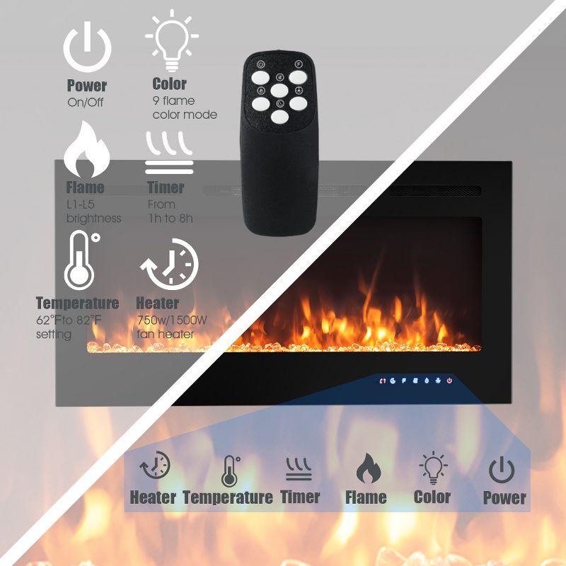 Tangkula 36"/40"/50" Recessed Electric Fireplace Wall Mounted Heater w/Remote Control 750W/1500W mode Adjustable Flame