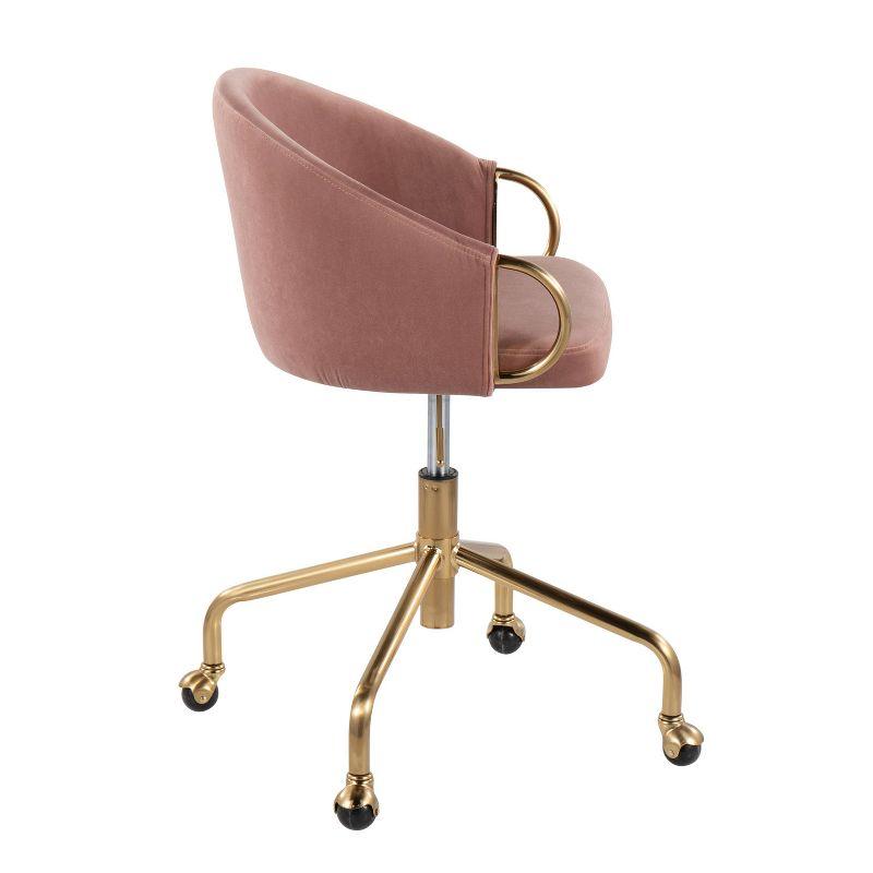 LumiSource Claire Velvet/Metal/Plywood Task Chair Gold/Blush: Chic Adjustable Office Seating with Swivel Base & Foam Padding
