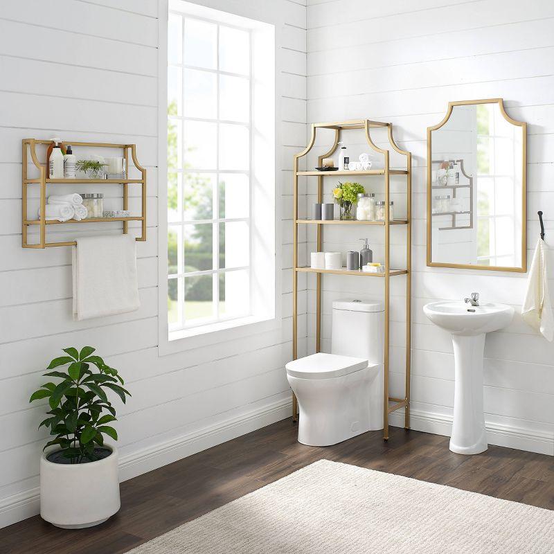 Aimee Space Saver Gold - Crosley: Modern Luxury Freestanding Toilet Hutch with 3 Tempered Glass Shelves
