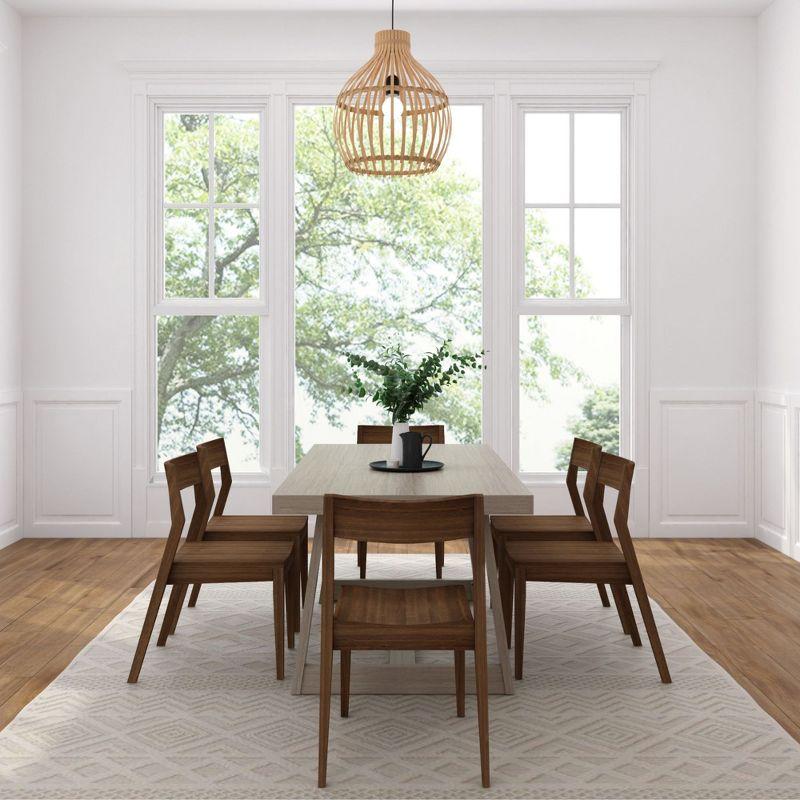Plank+Beam 72" Classic Solid Wood Dining Table Set with 6 Walnut Chairs, Seashell Wirebrush