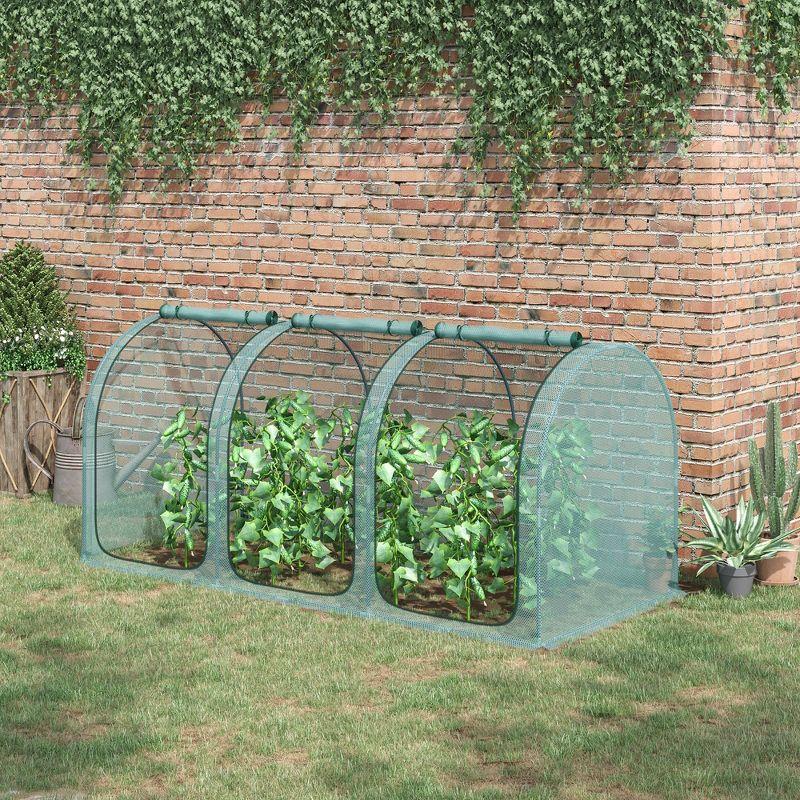 Outsunny 9 x 4ft Crop Cage with Three Zippered Doors, Storage Bag and Ground Stakes, Plant Protection Tent, Green