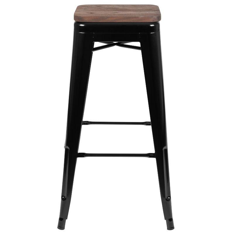 Flash Furniture 30" High Metal Indoor Bar Stool with Wood Seat - Stackable Set of 4