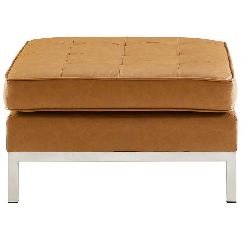 Loft Tufted Upholstered Faux Leather Ottoman Silver/Tan - Modway: Modern Square Bench, Wood Frame, 330lb Capacity