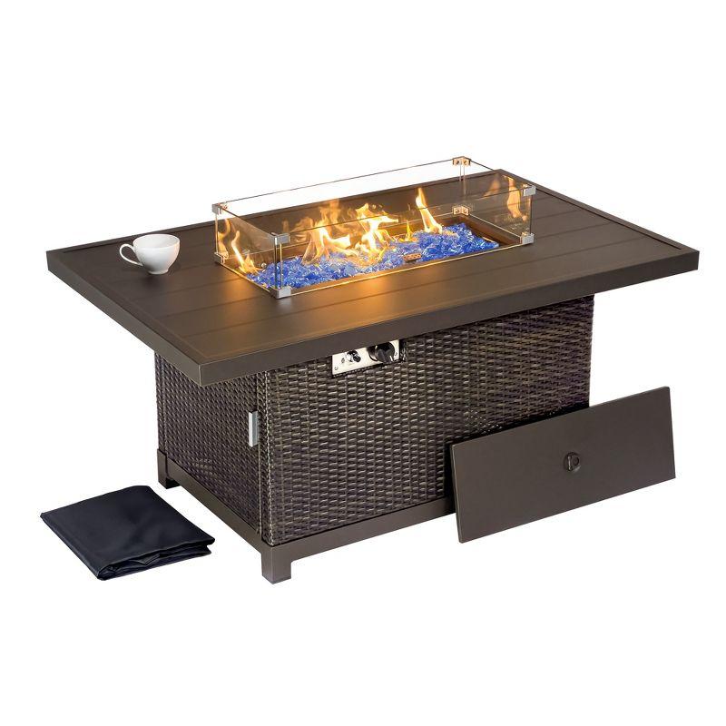 Kinger Home Novi 52in Rattan Wicker Propane Fire Pit Table, 50,000 BTU