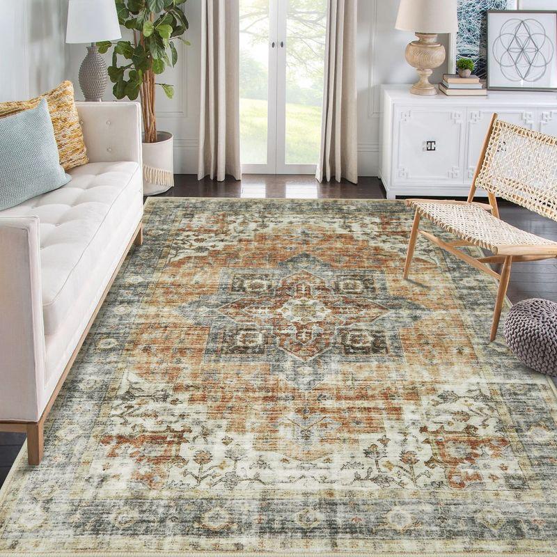 Gray and Brown 6' x 9' Washable Vintage Persian Area Rug