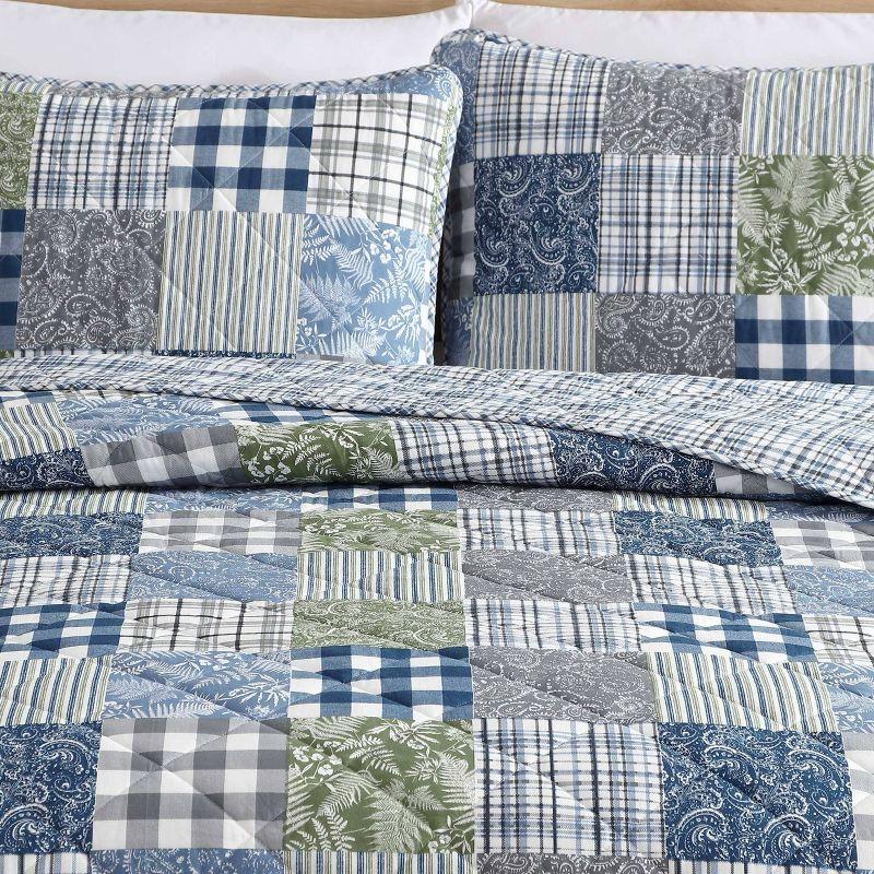 Eddie Bauer Cozy Plaid Patchwork 100% Cotton Quilt Set Blue