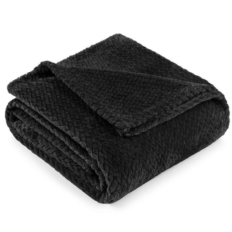 Black Microfiber Chevron Flannel Throw Blanket, 50x60 Inches