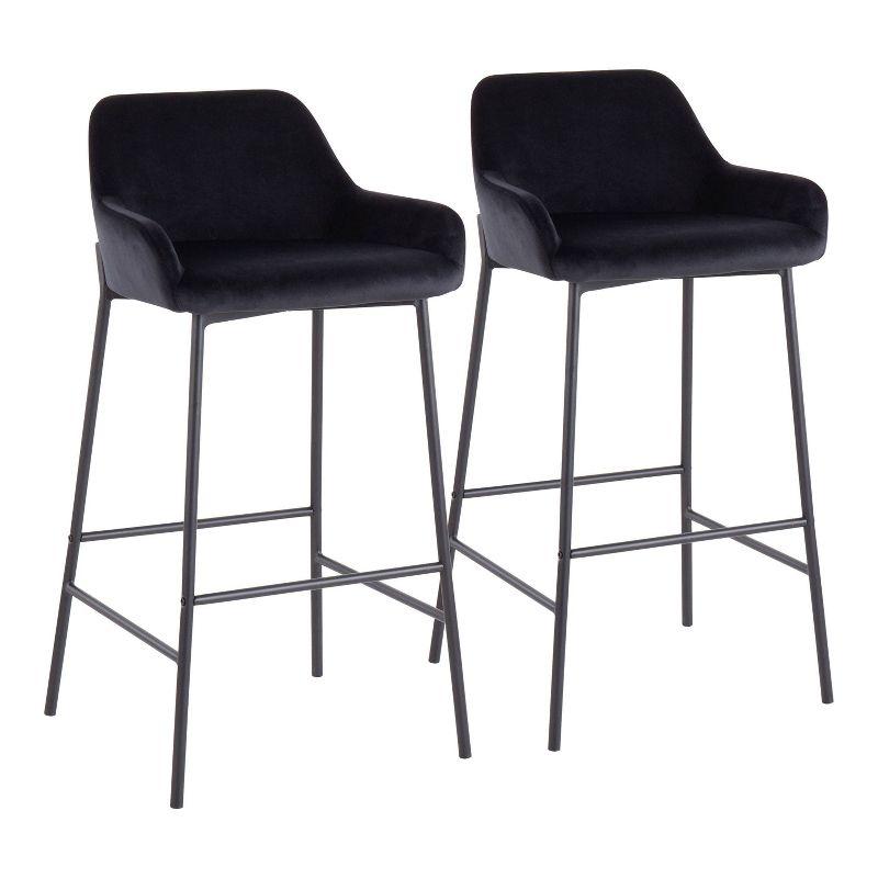 Set of 2 Daniella Metal/Velvet Barstools Black - LumiSource: Upholstered, 30" Fixed Height, Foam Padded