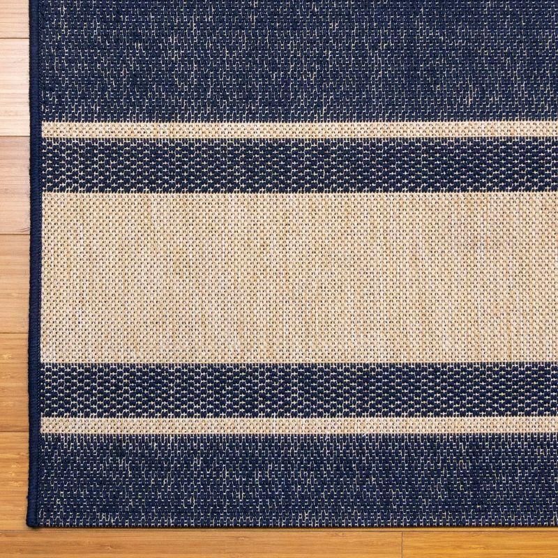 Gertmenian Paseo Castro Navy Blue/Beige Striped Coastal Indoor/Outdoor Flatweave Area Rug