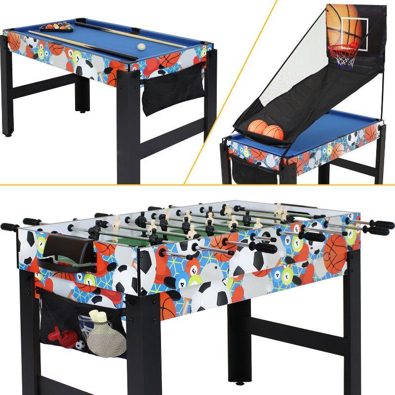 Sunnydaze Indoor Sport Collage 2-Player 5-in-1 Multi-Game Table with Billiards, Push Hockey, Foosball, Ping Pong, and Basketball - 45"