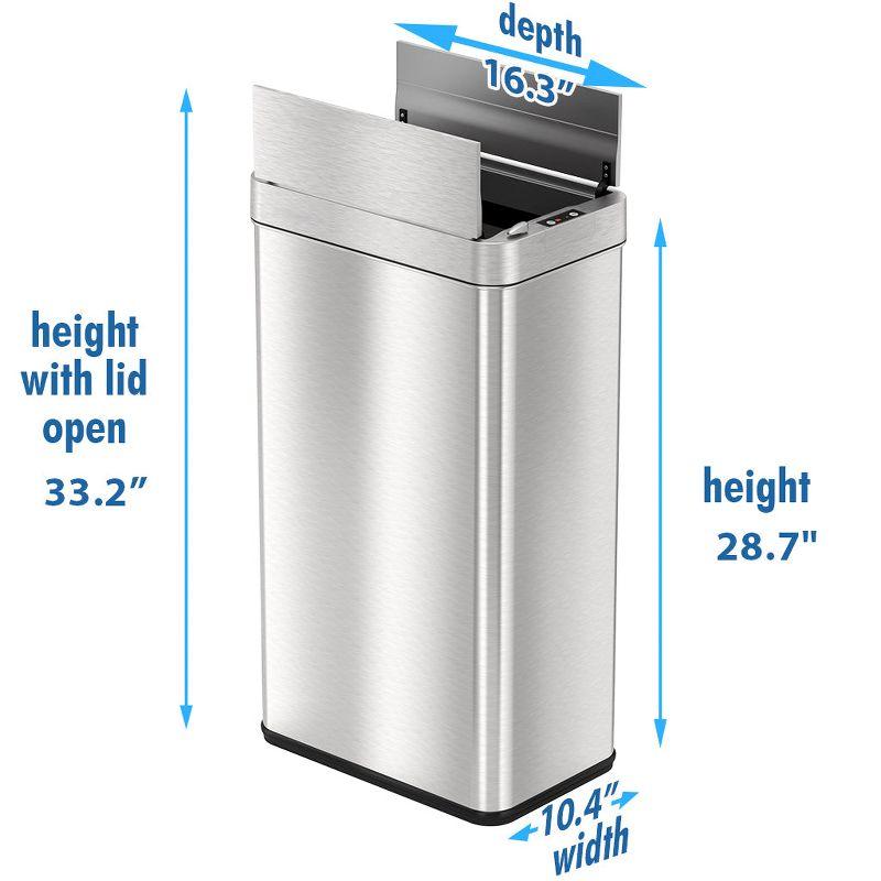 iTouchless Wings Open Lid Kitchen Sensor Trash Can with AbsorbX Odor Filter Rectangular 18 Gallon Silver Stainless Steel