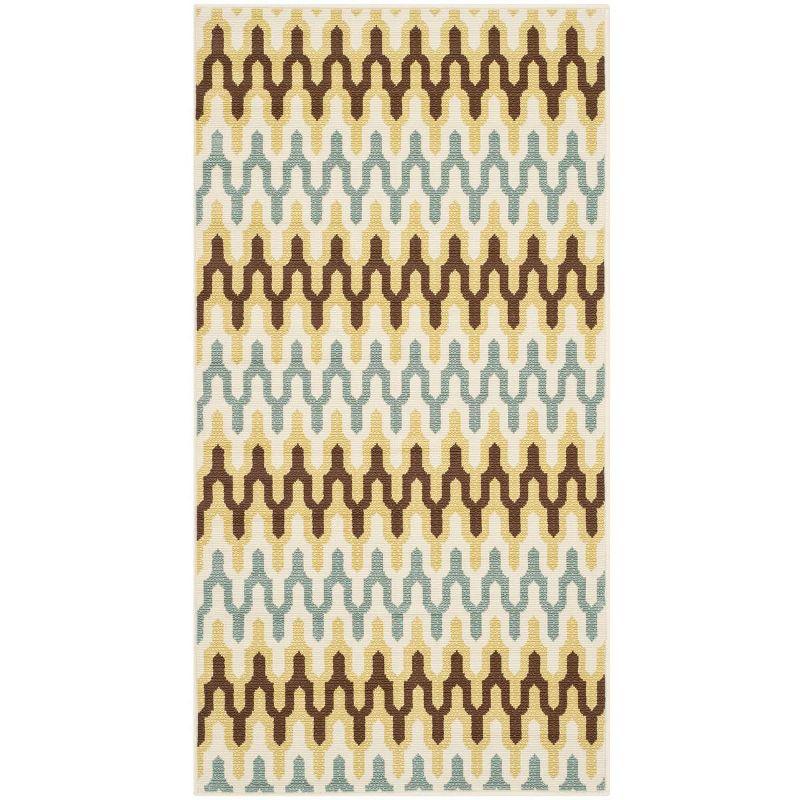 Hampton HAM518 Indoor/Outdoor Machine Made Accent Rug - 2'7"x5' - Green/Light Blue - Safavieh