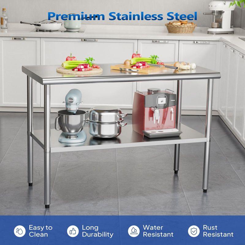 ROVSUN 36'' x 24'' Stainless Steel Table for Prep & Work, Metal Table with Undershelf for Kitchen Restaurant, Home