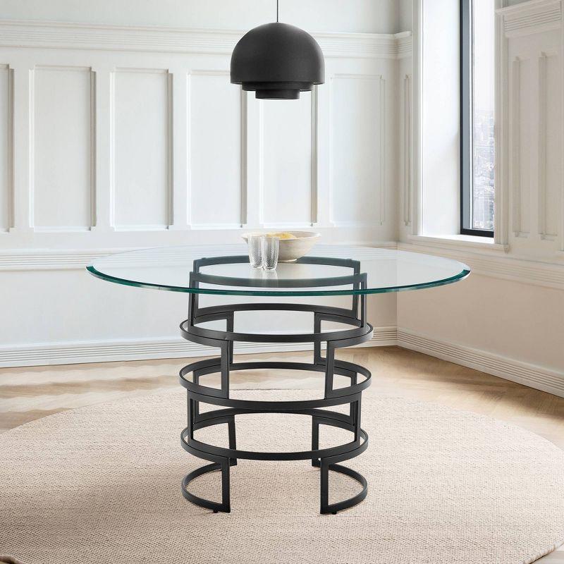 Diaz 48" Round Glass Dining Table with Matte Black Iron Base