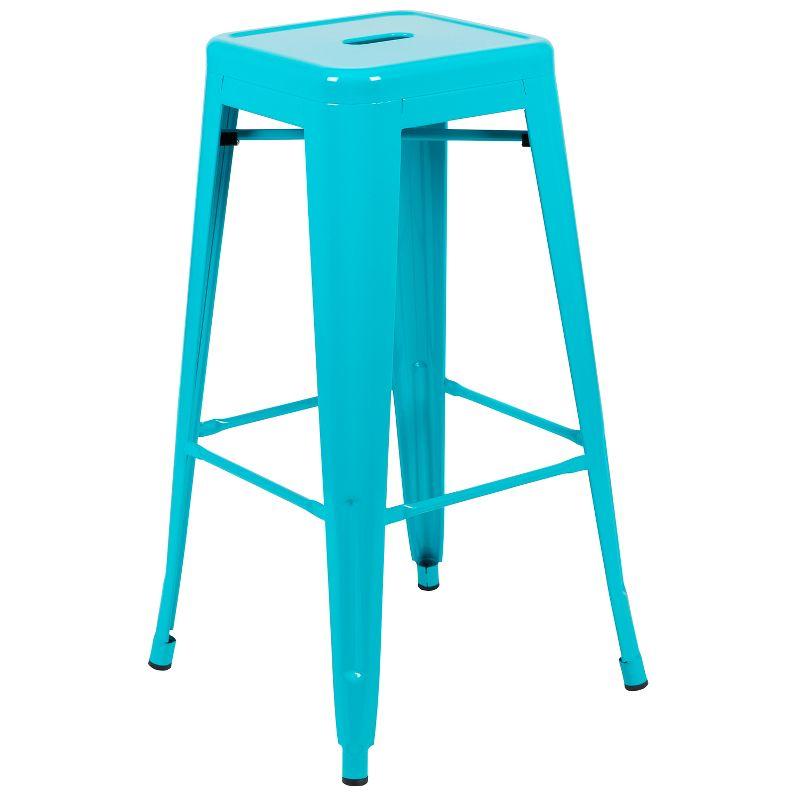 30'' High Backless Distressed Antique Blue Metal Indoor-Outdoor Barstool