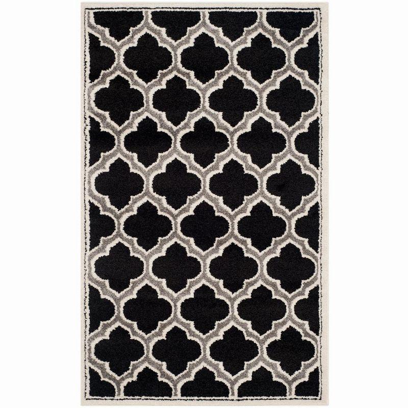 Anthracite and Ivory Geometric Hand-knotted Area Rug