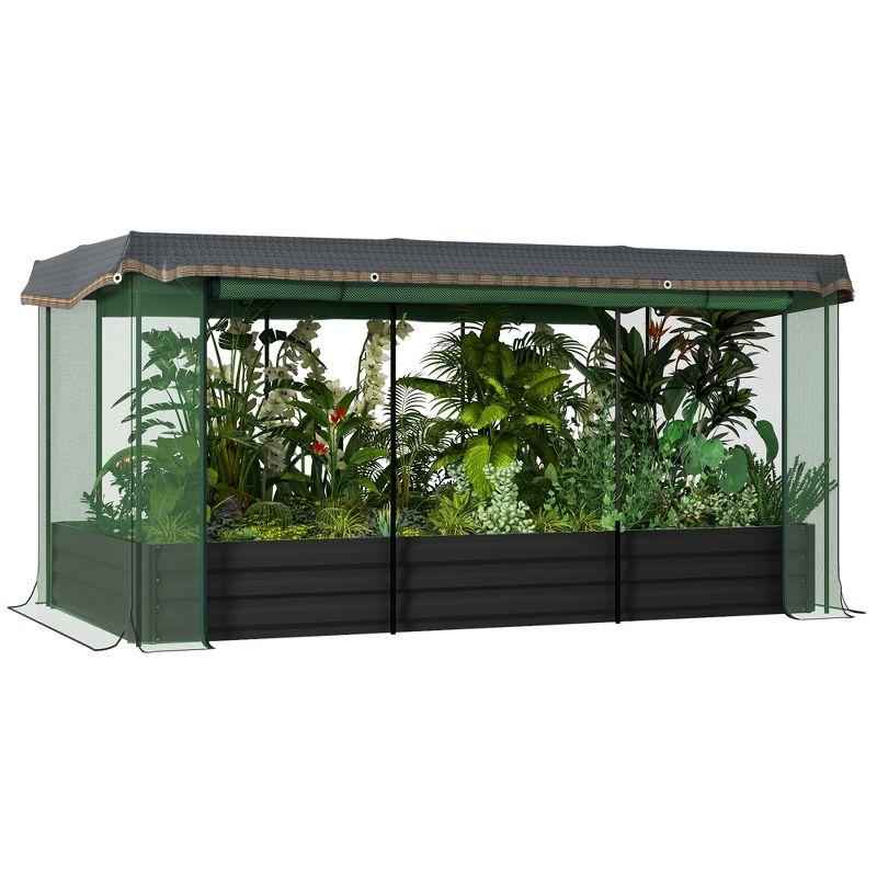 Outsunny Galvanized Raised Garden Bed, Planter Box with Crop Cage and Shade Cloth, Gray
