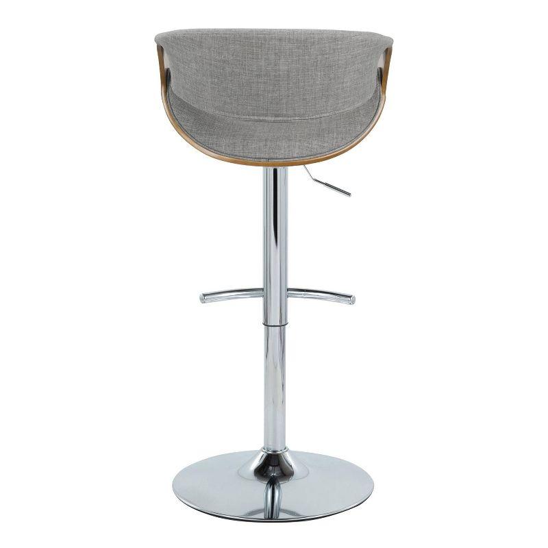 Curvo Light Gray Adjustable Swivel Barstool with Walnut Armrests