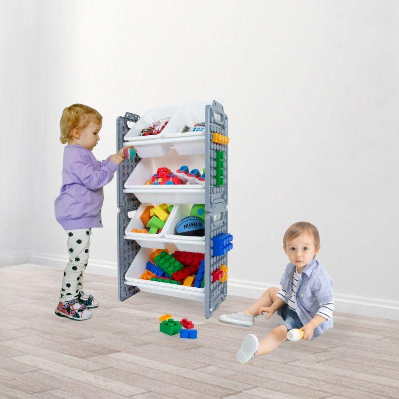 Gray and White Kids Toy Organizer with 6 Removable Bins