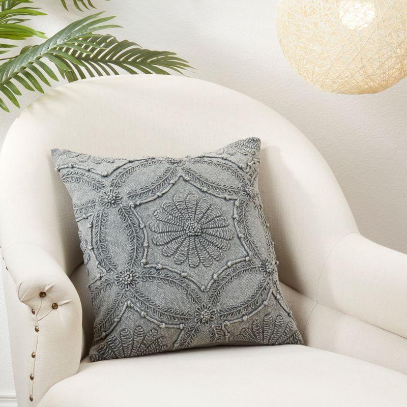 Saro Lifestyle Embroidered Mosaic Delight Down Filled Throw Pillow, Gray, 18"x18"