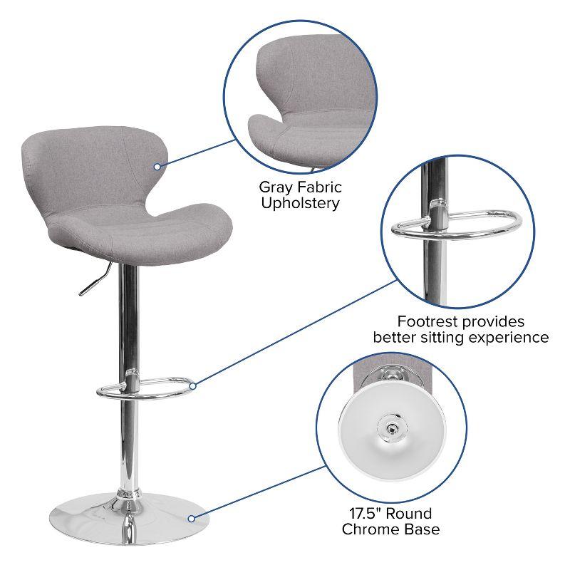 Adjustable Gray Fabric Bar Stool with Chrome Base