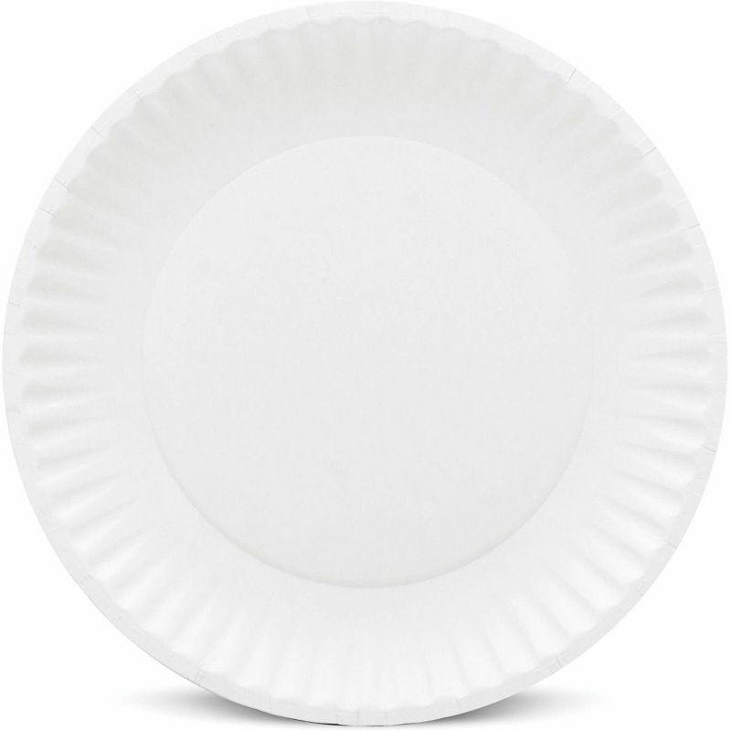 AJM Packaging Corporation White Paper Plates, 9" Dia, 100/Pack, 10 Packs/Carton (Set of 10)