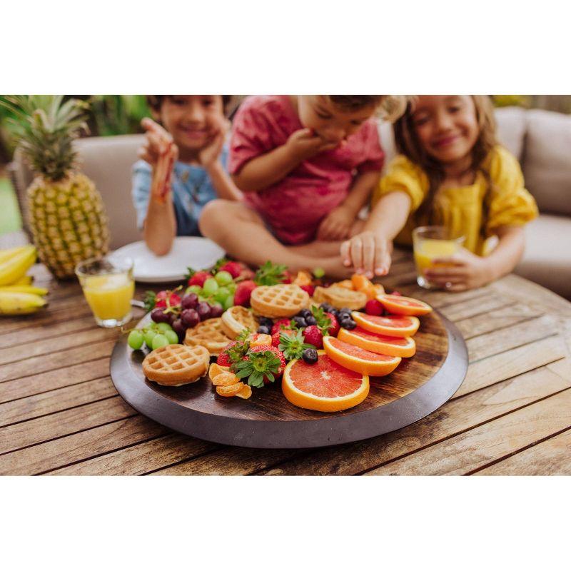 Picnic Time Lazy Susan Fire Acacia Wood Serving Tray