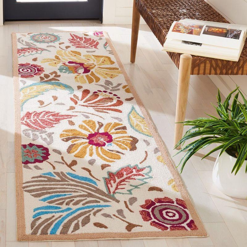 Ivory Floral Hand-Hooked Synthetic Runner Rug 2'3" x 6'