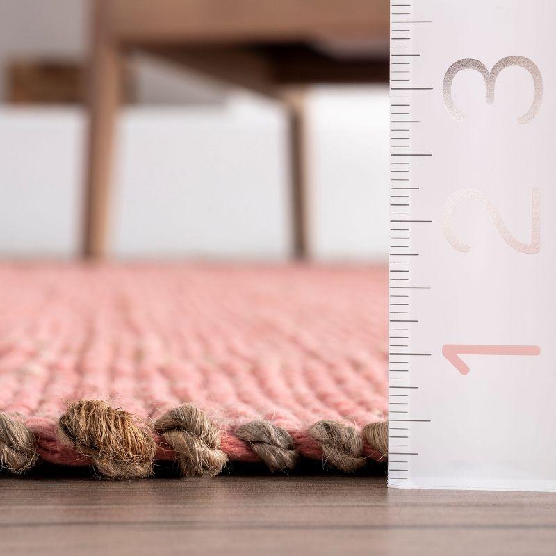 Nuloom 4x6 Elfriede Jute & Cotton Hand Woven Indoor Area Rug, Pink, Solid Rustic Farmhouse Style Natural Fiber Bedroom, Living Room,