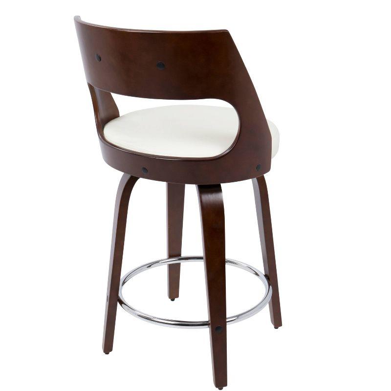 Set of 2 Cecina Upholstered Counter Height Barstools White/Cherry - Lumisource: Chrome Footrest, Swivel Seat, Wood Frame