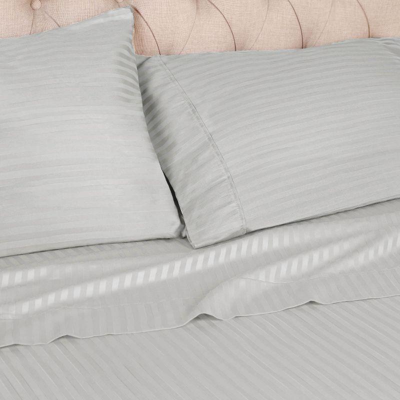 400 Thread Count Cotton Stripe 2 Piece Pillowcase Set, King, Platinum - Blue Nile Mills