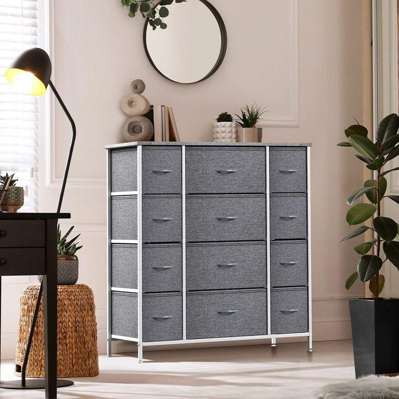 Sorbus Dresser with 12 Drawers - Chest Organizer Unit with Steel Frame Wood Top and handle - Large Dresser for Bedroom, Hallway, Nursery & etc - Grey